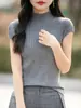 Novo Top de Tricô Feminino 2026 Primavera Costurado Gola Meia-Alta Slim Fit Versátil Elegante