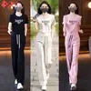 Conjunto de Roupa Esportiva Casual para Mulheres 2026 Verão Nova Moda Estiloso Redutor de Idade Moletom de Gola Redonda Feminino Conjunto de Duas Peças Tendência