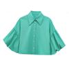 Camisa Corta de Popelina con Manga Abullonada para Mujer Diseño Nuevo Estilo Francés Combinable Moda Casual Manga Media Camisa Cárdigan