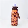 Taza Aislada con Estampado de Leopardo Altamente Atractivo Acero Inoxidable Tapa de Doble Uso con Popote para Coche y Deportes Mayoreo