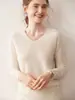 Camisa Clássica de Lã com Decote Coração para Mulheres Cor Sólida Simples Malha Camisa de Base Uma Linha Pronta para Vestir Suéter Sem Costura Manga Longa