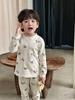 Ropa de Otoño y Pantalones Anmeiya Orgánico Cero Sensibilidad Ropa de Casa para Niños Pijama Infantil Estampado Completo Cuello Alto Puños Algodón Térmico