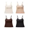 Camisole fina de veludo escovado para outono com bojos embutidos, corte justo, franzidos que escondem os seios laterais, confortável e amigável à pele, adequada para usar como peça externa ou como base.