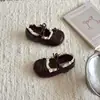 XSHX Encaje Vintage|Zapatos de Cuero Bajos Mary Jane Estilo Coreano Francés para Niñas 26 Otoño Nuevos Horma Ancha Punta Redonda Antideslizantes