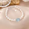 Pulseira Yilu de Pérolas de Água Doce Prateadas e Água-Marinha Prata de Lei S925 Contas Redondas Contas de Transferência Joia de Mão de Alto Padrão Fábrica Atacado