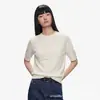 Camiseta de Punto de Manga Media Suave y Transpirable 100% Seda de Morera, Color Sólido Simple Cuello Redondo Versátil Elegante