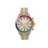 Reloj de Acero con Banda de Acero y Diamantes Coloridos Cielo Estrellado Creativo Transfronterizo Reloj de Diamantes de Tres Ojos Moda Decorativo Calendario Reloj para Mujer Banda de Acero Totalmente Diamantada Reloj de Cuarzo