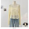 Suéter de Punto con Manga Larga Hueco Incrustado de Diamantes Estilo Coreano de Nicho Industria Pesada para Mujer Verano 2025 Diseño Sexy Transparente Blusa Protectora Solar