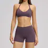 Conjunto Esportivo de Yoga com Tecido Escovado Transfronteiriço, com Gola Halter Vazada e Costas Bonitas, Roupa de Yoga, Conjunto para Corrida Fitness 4201