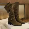Botas Altas Plisadas Chuyuji para Mujer, Nuevo Estilo Otoño 2026, Tacón Grueso, Botas de Jinete de Tubo Alto Adelgazantes para Mujeres Petites