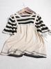 Diseño Cuello Redondo Rayas Contrastantes Falso Dos Piezas Punto Manga Corta Verano Nuevo Look Holgado Adelgazante Top Camisa de Mujer