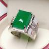 Dominante anillo cuadrado para hombre de calcedonia verde emperador, anillo de ágata verde, ajustable, retro, anillo de jade verde