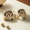 Tazón de patrón de mármol para comer lento con soporte de bambú, tazón de cerámica para mascotas, tazón anti-asfixia para gatos de alimentación lenta, tazón para perros, tazón de comida anti-derrames