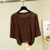 Camiseta de Manga Corta Estilo Coreano Top para Mujer Verano Cuello Redondo Ropa Exterior Otoño Delgado Holgado Modal Manga Media Camiseta Básica