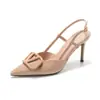 Zapatos de Tacón Alto Color Nude para Mujer 2026 Nuevo Verano Hebilla en V Punta Fina Tacones de Aguja Estilo Francés de Alta Gama