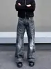 Jeans Retro Americanos con Textura Ondulada Impresa en 3D Recubiertos para Hombres y Mujeres Tendencia Desaliñado Atractivo High Street Nuevo Estilo Calle Pierna Recta Pantalones Largos