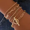 2022 Nueva Moda Pulsera OL Retro Trendy Hebilla OT Multicapa Popular Cadena de Diamantes Pulsera de Perlas Huecas Geométricas