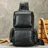 Bolsa de Peito Masculina de Couro Genuíno de Alta Qualidade, Bolsa de Peito Vintage Feita à Mão de Grande Capacidade, Bolsa Transversal de Ombro Único de Couro Bovino de Camada Superior, Moderna