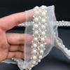 Accesorios decorativos para ropa hechos a mano, accesorios para prendas, accesorios de encaje con cuentas, encaje de perlas blancas y negras de arroz plateado.