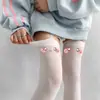 Meias de Cinta com Estampa de Desenho Animado Lolita Veludo Meia 7/8 Expressão de Barril Alto Meias Fofas