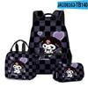 Mochila Escolar para Estudante Kuromi Sanrio Impressa Novo Produto 3D, Lancheira, Estojo, Conjunto de Três Peças