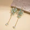 Pendientes de Gancho con Borla de Perlas de Imitación y Ágatas Azules Estilo Europeo y Americano, Pendientes Retro Elegantes Estilo Vacacional, Pendientes de Nicho de Gama Alta