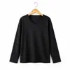 26 Outono Novo Estilo High-End Solta Emagrecimento Casual Versátil Gola V Manga Longa Tamanho Grande Camiseta Top Feminino