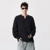 Temperamento nuevo estilo waffle americano tejido elástico cuello en V manga larga old money otoño e invierno holgado casual camiseta simple moderno popular