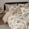 Juego de Ropa de Cama de Algodón y Lino de Cuatro Piezas para Niños con Dibujos Animados, Algodón Puro, 100% Algodón, Lino, Ultra Suave, Absorbente de Humedad, Transpirable, Funda Nórdica, Sábana Plana, Sábana Ajustable