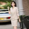 Vestido tipo tailleur feminino, blazer de botões de manga comprida para primavera e outono, vestido que afina a silhueta e valoriza o corpo, conjunto de duas peças estilo executivo