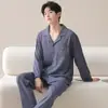 Pijama para Hombre Primavera y Otoño Color Sólido Simple Mangas Largas Pantalón Cárdigan Solapa Se Puede Usar Fuera de Casa Ropa de Casa Conjunto de Dos Piezas Algodón Puro
