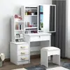 Tocador para dormitorio, tocador de maquillaje simple y moderno con espejo, mesita de noche con gabinete de almacenamiento, pequeño tocador de moda estilo influencer de Instagram para niñas