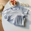 Conjunto de Roupa de Casa Lyocell Infantil Manga Curta Calça Longa Estilo Verão Fino Pijama para Meninos e Meninas Cor Sólida Q-Elástico Roupa para Ar Condicionado
