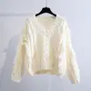 Tejido de punto trenzado holgado estilo coreano con cuello en V para mujer, engrosado, otoño e invierno, nueva prenda exterior, tejido de punto con flecos, blanco, talla única, naranja