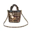 Bolso de mano de cuadros transfronterizo, nuevo estilo 2026, gran capacidad, mezcla de lana retro, bolso de hombro de cuadros para niños, bolso tote para commuting