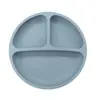Prato dividido de silicone de grau alimentício para crianças com base de ventosa, bandeja de comida complementar para bebê, louça infantil resistente a quedas, prato de refeição com três compartimentos