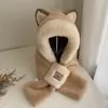 Nuevo Sombrero y Bufanda Estilo Coreano Todo en Uno Invierno Versátil Lindo Sombrero de Felpa Cálido y Espesado Antihielo Viento Sombrero de Invierno Venta al por Mayor