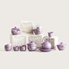 Juego de té Kung Fu Ru Kiln, producto único, tetera con dibujo de peonía plateada, color lila y morado, taza maestra, tetera, taza de té