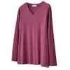 Nova camiseta de outono plus size 100kg Clássica versátil cor sólida gola V manga longa camisa base para meninas plus size 0698
