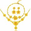 Oro Birmano Vintage Flor Chapado en Oro Joyería Juego de Tres Piezas Collar Pulsera Aretes Femenino Novia Regalo de Boda