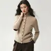 Cardigã de cashmere estilo vintage para mulheres, com gola alta, design elegante e um visual sofisticado