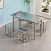 Mesa de Jantar Cantina de Aço Inoxidável para Quatro ou Seis Pessoas Lanchonete Restaurante de Café da Manhã Banqueta Simples Suspensa Refeitório de Funcionários Escolares Mesa e Cadeiras de Fast Food