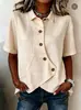 Hebilla estilo europeo camisa irregular manga corta casual multicolor para mujer para ir al trabajo solapa top estilo chino nuevo