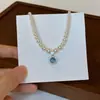 Collar de Perlas Swarovski Degradadas para Mujer, Cadena para Clavícula, Cadena de Cuello con Colgante de Aguamarina de Lujo Ligero de Nicho de Alta Gama