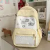 Rosa Pêssego com Bordado de Estrela Branca Bolsa Escolar Estilo Menina Suave Design de Janela Transparente DIY Bidimensional Mochila Estilo Doce Atmosférico