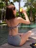 Nuevo bikini de cuadros dividido de cintura alta fabricantes de origen bikini súper sexy para mujer