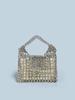 Bolsa Pequeña Cuadrada Tejida a Mano con Cuentas Metálicas Plateadas Huecas Vintage para Cambio y Teléfono Móvil Bolsa Portátil