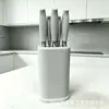 Faca de Aço Inoxidável de Fábrica Atacado Conjunto de Facas de Cozinha e Tesouras Conjunto de Cinco Peças com Suporte para Facas de Palha de Trigo e Embalagem em Caixa Colorida