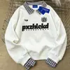 Estilo Casual e Relaxado Para Ir ao Trabalho Conjunto de Duas Peças Moletom Patchwork Unissex Outono e Inverno Solto Casual Blusa com Gola Polo