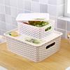 Cesta de Almacenamiento de Ratán con Tapa Caja Organizadora Grande Marco de Almacenamiento Rectangular Cesta de Almacenamiento para Juguetes 9009